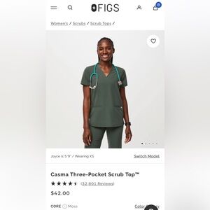 Figs Casma 3 Pocket Scrub Top Moss XS